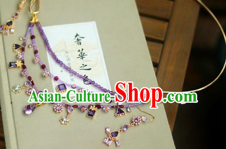 China Traditional Song Dynasty Amethyst Tassel Necklace Handmade Ancient Imperial Concubine Necklet Accessories China Traditional Song Dynasty Amethyst Tassel Necklace Handmade Ancient Imperial Concubine Necklet Accessories