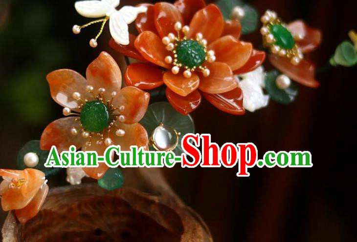 Chinese Ancient Queen Jade Hairpin Traditional Song Dynasty Empress Red Lotus Hair Crown Chinese Ancient Queen Jade Hairpin Traditional Song Dynasty Empress Red Lotus Hair Crown