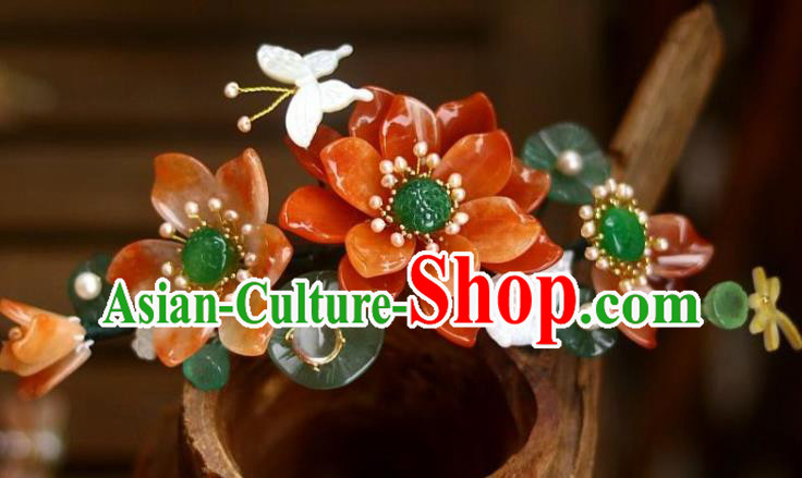 Chinese Ancient Queen Jade Hairpin Traditional Song Dynasty Empress Red Lotus Hair Crown Chinese Ancient Queen Jade Hairpin Traditional Song Dynasty Empress Red Lotus Hair Crown