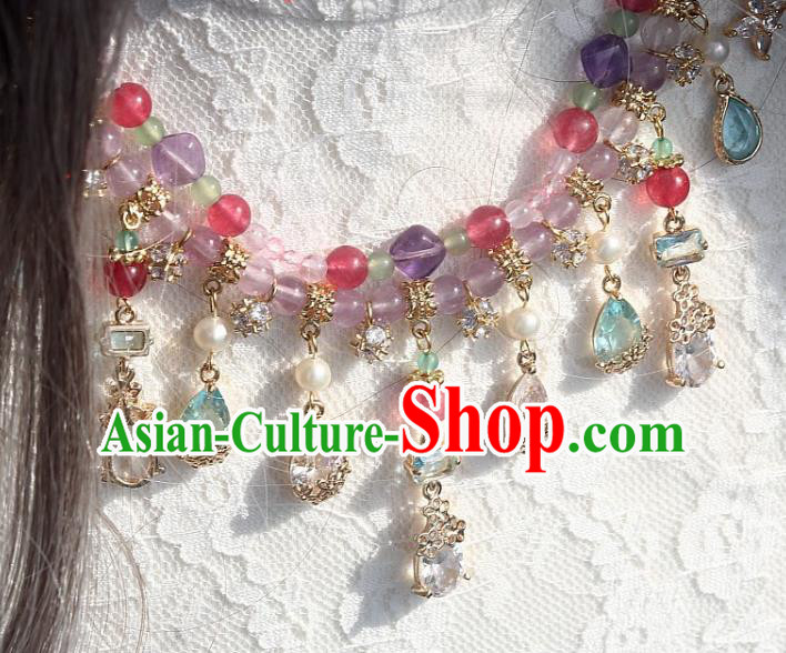 China Traditional Ming Dynasty Amethyst Necklace Handmade Ancient Princess Crystal Tassel Necklet Accessories China Traditional Ming Dynasty Amethyst Necklace Handmade Ancient Princess Crystal Tassel Necklet Accessories