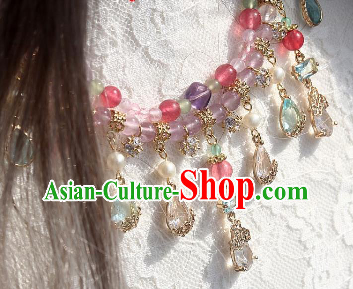 China Traditional Ming Dynasty Amethyst Necklace Handmade Ancient Princess Crystal Tassel Necklet Accessories China Traditional Ming Dynasty Amethyst Necklace Handmade Ancient Princess Crystal Tassel Necklet Accessories
