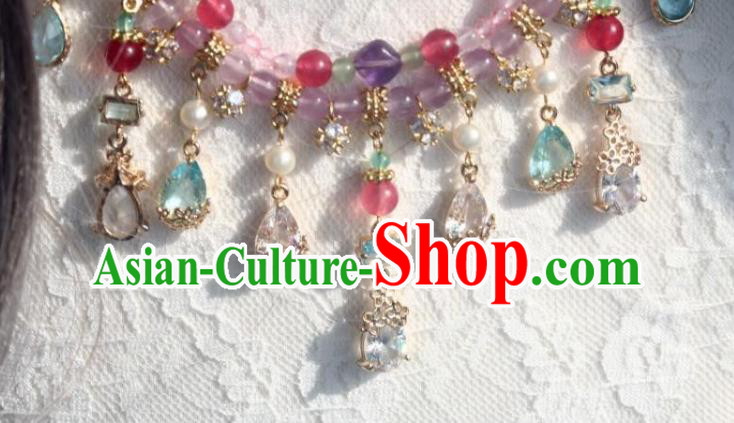 China Traditional Ming Dynasty Amethyst Necklace Handmade Ancient Princess Crystal Tassel Necklet Accessories China Traditional Ming Dynasty Amethyst Necklace Handmade Ancient Princess Crystal Tassel Necklet Accessories