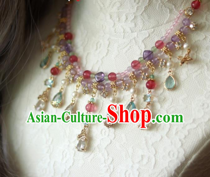 China Traditional Ming Dynasty Amethyst Necklace Handmade Ancient Princess Crystal Tassel Necklet Accessories China Traditional Ming Dynasty Amethyst Necklace Handmade Ancient Princess Crystal Tassel Necklet Accessories