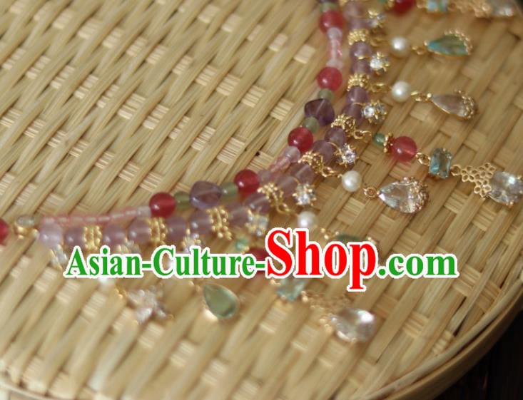 China Traditional Ming Dynasty Amethyst Necklace Handmade Ancient Princess Crystal Tassel Necklet Accessories China Traditional Ming Dynasty Amethyst Necklace Handmade Ancient Princess Crystal Tassel Necklet Accessories