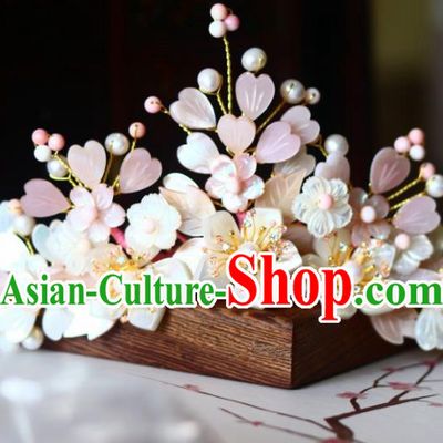 Chinese Ancient Imperial Concubine Hairpin Traditional Song Dynasty Court Shell Sakura Hair Crown