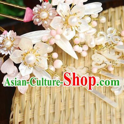 Chinese Ancient Princess Shell Tassel Hairpin Traditional Song Dynasty Court White Sakura Hair Stick