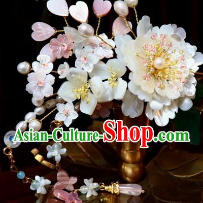 Chinese Ancient Imperial Concubine Tassel Hairpin Traditional Song Dynasty Court White Shell Butterfly Hair Stick