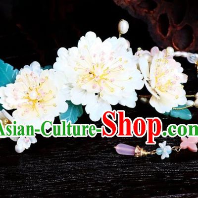 Chinese Ancient Princess Shell Peony Hairpin Traditional Song Dynasty Court Tassel Hair Stick
