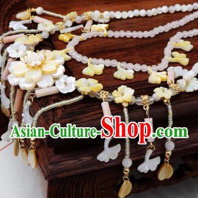 China Traditional Ming Dynasty Shell Flowers Necklace Handmade Ancient Princess Beads Tassel Necklet Accessories
