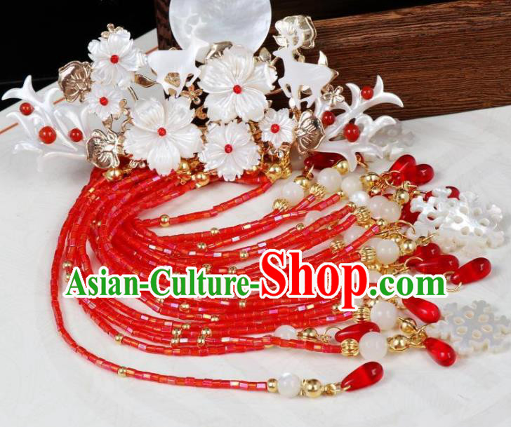 Chinese Ancient Princess Hair Accessories Traditional Tang Dynasty Red Beads Tassel Hair Claw Chinese Ancient Princess Hair Accessories Traditional Tang Dynasty Red Beads Tassel Hair Claw
