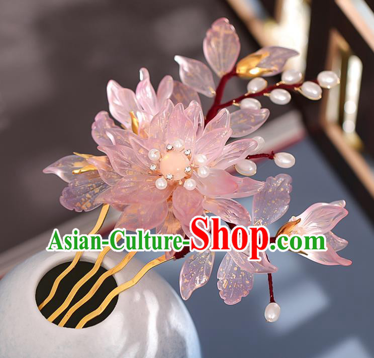 Chinese Ancient Hair Accessories Princess Hairpin Traditional Hanfu Pink Flowers Hair Comb Chinese Ancient Hair Accessories Princess Hairpin Traditional Hanfu Pink Flowers Hair Comb