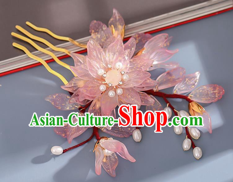 Chinese Ancient Hair Accessories Princess Hairpin Traditional Hanfu Pink Flowers Hair Comb Chinese Ancient Hair Accessories Princess Hairpin Traditional Hanfu Pink Flowers Hair Comb