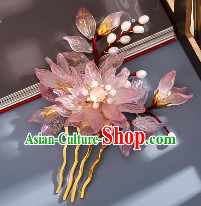 Chinese Ancient Hair Accessories Princess Hairpin Traditional Hanfu Pink Flowers Hair Comb Chinese Ancient Hair Accessories Princess Hairpin Traditional Hanfu Pink Flowers Hair Comb