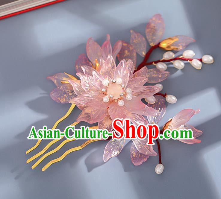 Chinese Ancient Hair Accessories Princess Hairpin Traditional Hanfu Pink Flowers Hair Comb Chinese Ancient Hair Accessories Princess Hairpin Traditional Hanfu Pink Flowers Hair Comb