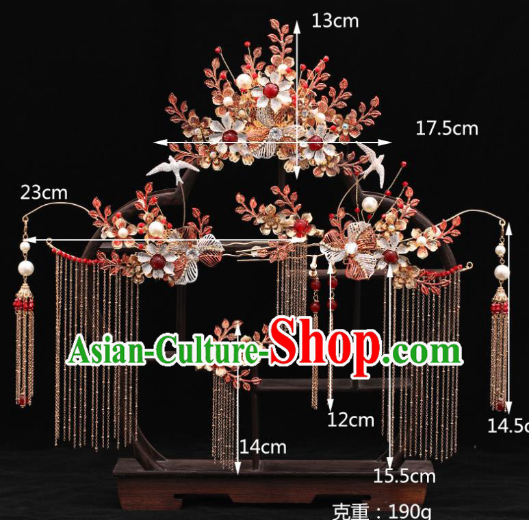Chinese Ancient Bride Hair Crown and Hairpin Traditional Wedding Hair Accessories Full Set Chinese Ancient Bride Hair Crown and Hairpin Traditional Wedding Hair Accessories Full Set