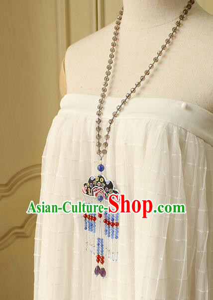 China Handmade Embroidered Necklet Traditional Cheongsam Blue Beads Tassel Necklace Accessories China Handmade Embroidered Necklet Traditional Cheongsam Blue Beads Tassel Necklace Accessories