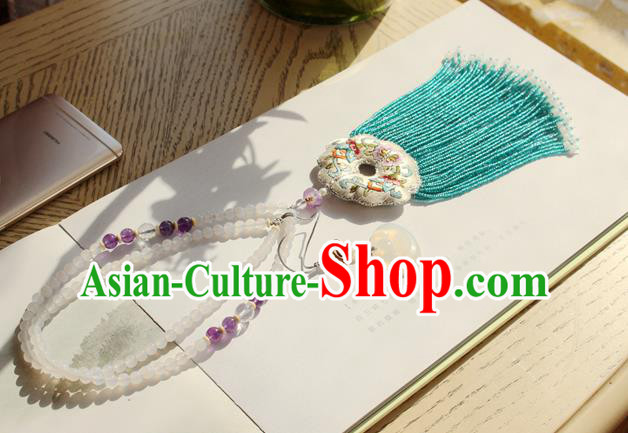 China Handmade Green Beads Tassel Necklet Accessories Traditional Cheongsam Embroidered Sachet Necklace China Handmade Green Beads Tassel Necklet Accessories Traditional Cheongsam Embroidered Sachet Necklace