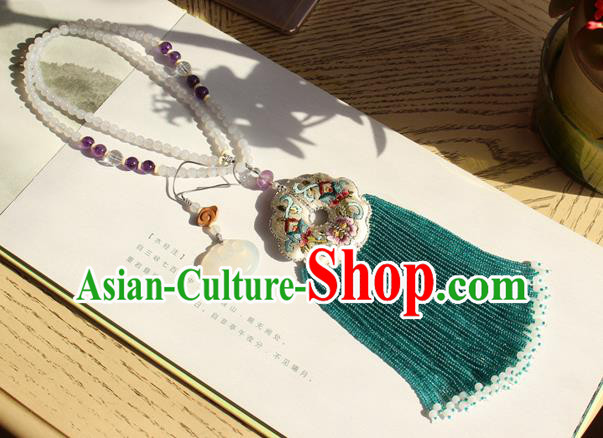 China Handmade Green Beads Tassel Necklet Accessories Traditional Cheongsam Embroidered Sachet Necklace China Handmade Green Beads Tassel Necklet Accessories Traditional Cheongsam Embroidered Sachet Necklace