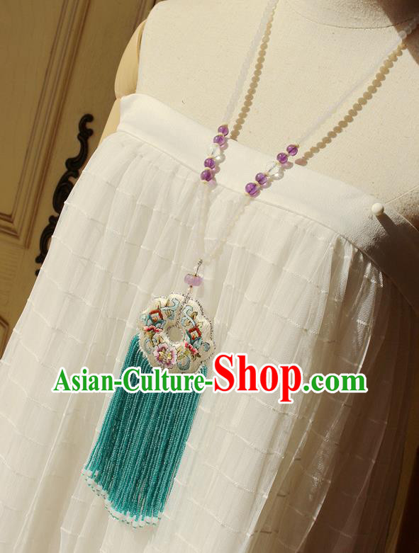 China Handmade Green Beads Tassel Necklet Accessories Traditional Cheongsam Embroidered Sachet Necklace China Handmade Green Beads Tassel Necklet Accessories Traditional Cheongsam Embroidered Sachet Necklace