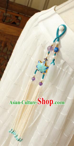 Chinese National Pearls Tassel Pendant Classical Qipao Dress Cloisonne Maple Leaf Brooch Chinese National Pearls Tassel Pendant Classical Qipao Dress Cloisonne Maple Leaf Brooch