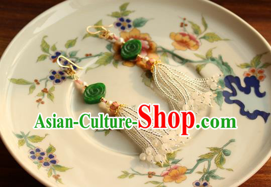 China Classical Cheongsam Jade Cloud Ear Jewelry Handmade National Pearls Tassel Earrings China Classical Cheongsam Jade Cloud Ear Jewelry Handmade National Pearls Tassel Earrings