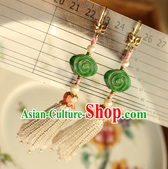 China Classical Cheongsam Jade Cloud Ear Jewelry Handmade National Pearls Tassel Earrings China Classical Cheongsam Jade Cloud Ear Jewelry Handmade National Pearls Tassel Earrings