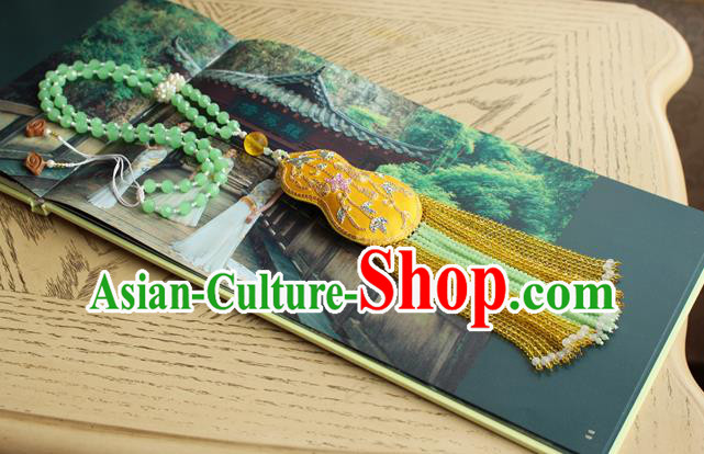 China Handmade Beads Tassel Necklet Accessories Traditional Cheongsam Embroidered Golden Gourd Sachet Necklace China Handmade Beads Tassel Necklet Accessories Traditional Cheongsam Embroidered Golden Gourd Sachet Necklace
