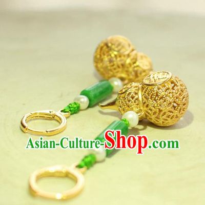 China Classical Cheongsam Golden Gourd Ear Jewelry Handmade National Jade Earrings