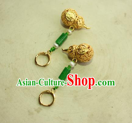China Classical Cheongsam Golden Gourd Ear Jewelry Handmade National Jade Earrings China Classical Cheongsam Golden Gourd Ear Jewelry Handmade National Jade Earrings