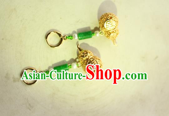 China Classical Cheongsam Golden Gourd Ear Jewelry Handmade National Jade Earrings China Classical Cheongsam Golden Gourd Ear Jewelry Handmade National Jade Earrings