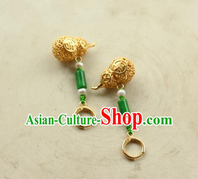 China Classical Cheongsam Golden Gourd Ear Jewelry Handmade National Jade Earrings China Classical Cheongsam Golden Gourd Ear Jewelry Handmade National Jade Earrings