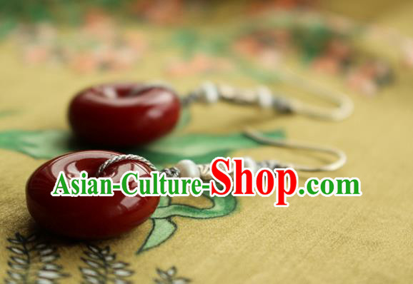 China Classical Cheongsam Silver Ear Jewelry Handmade National Red Coral Earrings China Classical Cheongsam Silver Ear Jewelry Handmade National Red Coral Earrings