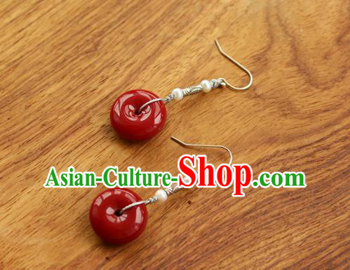 China Classical Cheongsam Silver Ear Jewelry Handmade National Red Coral Earrings China Classical Cheongsam Silver Ear Jewelry Handmade National Red Coral Earrings