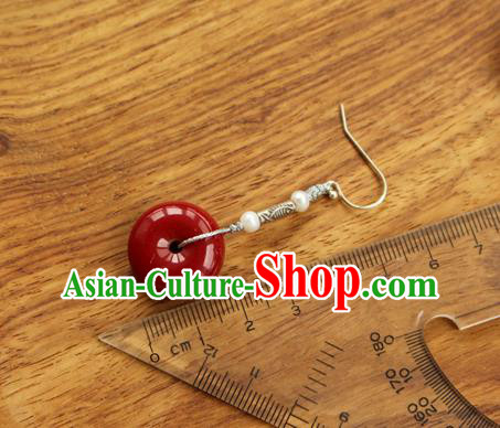 China Classical Cheongsam Silver Ear Jewelry Handmade National Red Coral Earrings China Classical Cheongsam Silver Ear Jewelry Handmade National Red Coral Earrings