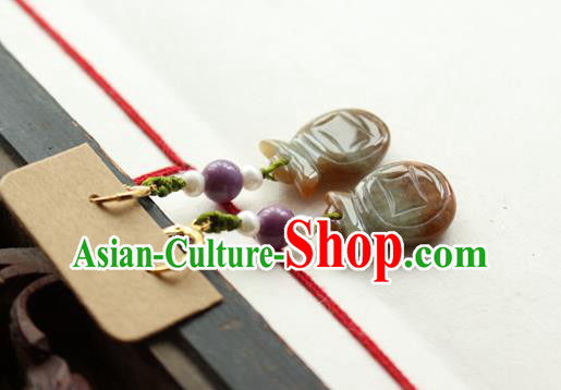 China Classical Cheongsam Ussingite Ear Jewelry Handmade National Jade Coin Earrings China Classical Cheongsam Ussingite Ear Jewelry Handmade National Jade Coin Earrings