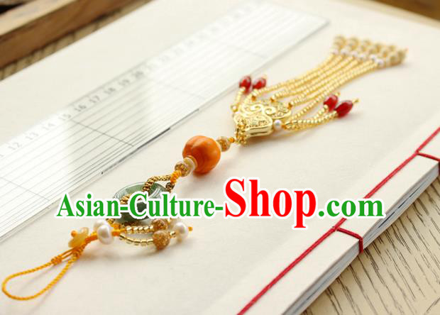 Chinese National Golden Gourd Tassel Pendant Classical Qipao Dress Jade Peace Buckle Brooch Chinese National Golden Gourd Tassel Pendant Classical Qipao Dress Jade Peace Buckle Brooch