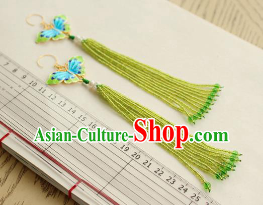 China Classical Cheongsam Green Beads Tassel Ear Jewelry Handmade National Blueing Butterfly Earrings China Classical Cheongsam Green Beads Tassel Ear Jewelry Handmade National Blueing Butterfly Earrings