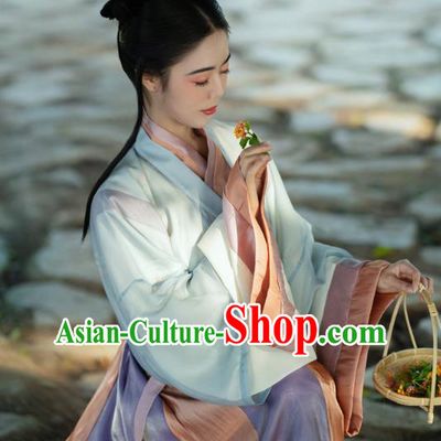 China Ancient Civilian Woman Hanfu Dress Traditional Jin Dynasty Young Lady Historical Costumes