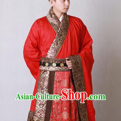 China Traditional Tang Dynasty Wedding Historical Clothing Ancient Noble Childe Red Hanfu Garments and Hat for Men