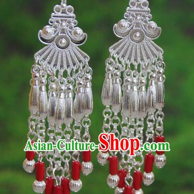 Chinese Handmade Dance Ear Jewelry National Silver Ear Accessories Yannan Ethnic Woman Earrings