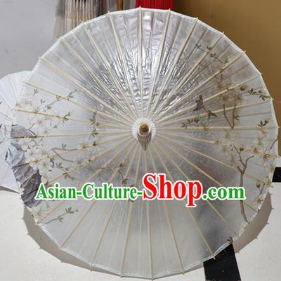 China Traditional Hanfu Umbrella Classical Mangnolia Painting Umbrellas Handmade White Oil Paper Umbrella