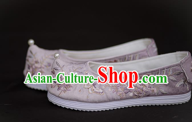 Chinese Embroidered Wisteria Butterfly Shoes Handmade Lilac Cloth Shoes Traditional Hanfu Shoes Chinese Embroidered Wisteria Butterfly Shoes Handmade Lilac Cloth Shoes Traditional Hanfu Shoes