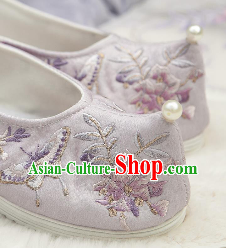 Chinese Embroidered Wisteria Butterfly Shoes Handmade Lilac Cloth Shoes Traditional Hanfu Shoes Chinese Embroidered Wisteria Butterfly Shoes Handmade Lilac Cloth Shoes Traditional Hanfu Shoes