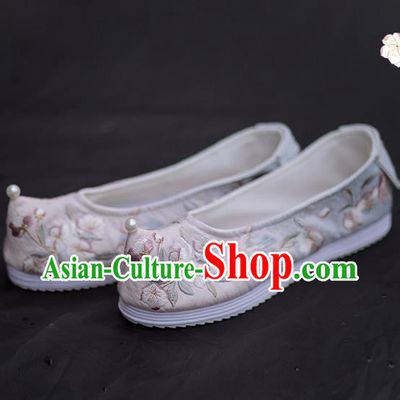 Chinese Handmade Light Pink Cloth Shoes Traditional Hanfu Shoes Embroidered Begonia Shoes