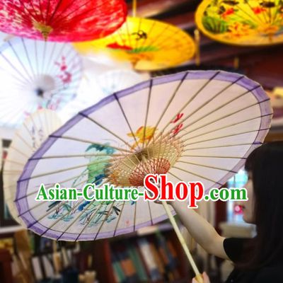 China Classical Dance Violet Oil Paper Umbrella Traditional Hanfu Painting Lotus Umbrella Handmade Oilpaper Umbrella