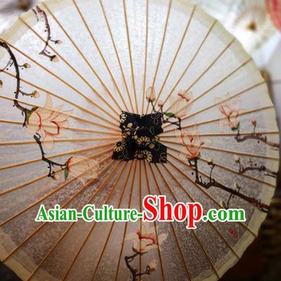 China Handmade Oilpaper Umbrella Painting Mangnolia Oil Paper Umbrella Traditional Hanfu Umbrella