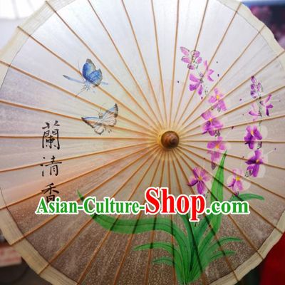 China Ink Painting Phalaenopsis Orchids Oil Paper Umbrella Traditional Hanfu Umbrella Handmade Oilpaper Umbrella