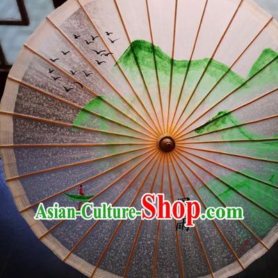 China Handmade Oilpaper Umbrella Ink Painting Landscape Oil Paper Umbrella Traditional Hanfu Umbrella