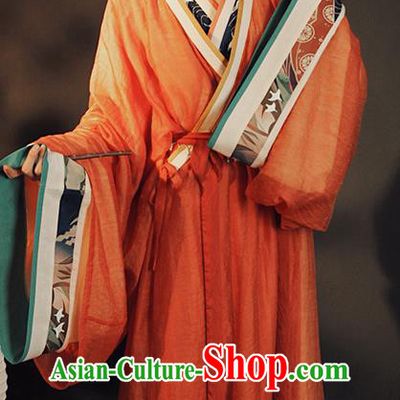 China Ancient Jin Dynasty Palace Princess Historical Clothing Traditional Orange Hanfu Dress Garment