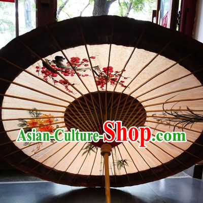 China Handmade Ink Painting Plum Orchids Bamboo Chrysanthemum Oilpaper Umbrella Traditional Oil Paper Umbrella